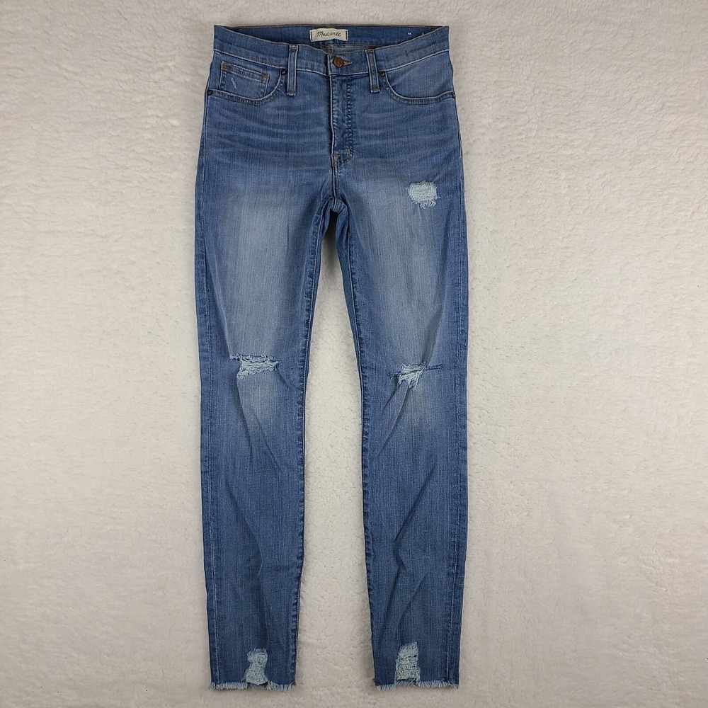 Madewell Jeans Womens 28 Blue‎ 9" High Rise Skinny Distress Fray Medium Wash